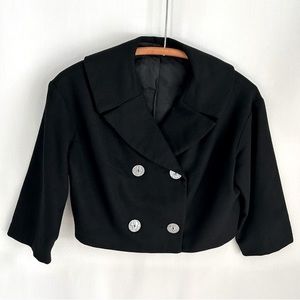 Vintage ~Double Breasted Black Wool Cropped Jacket
